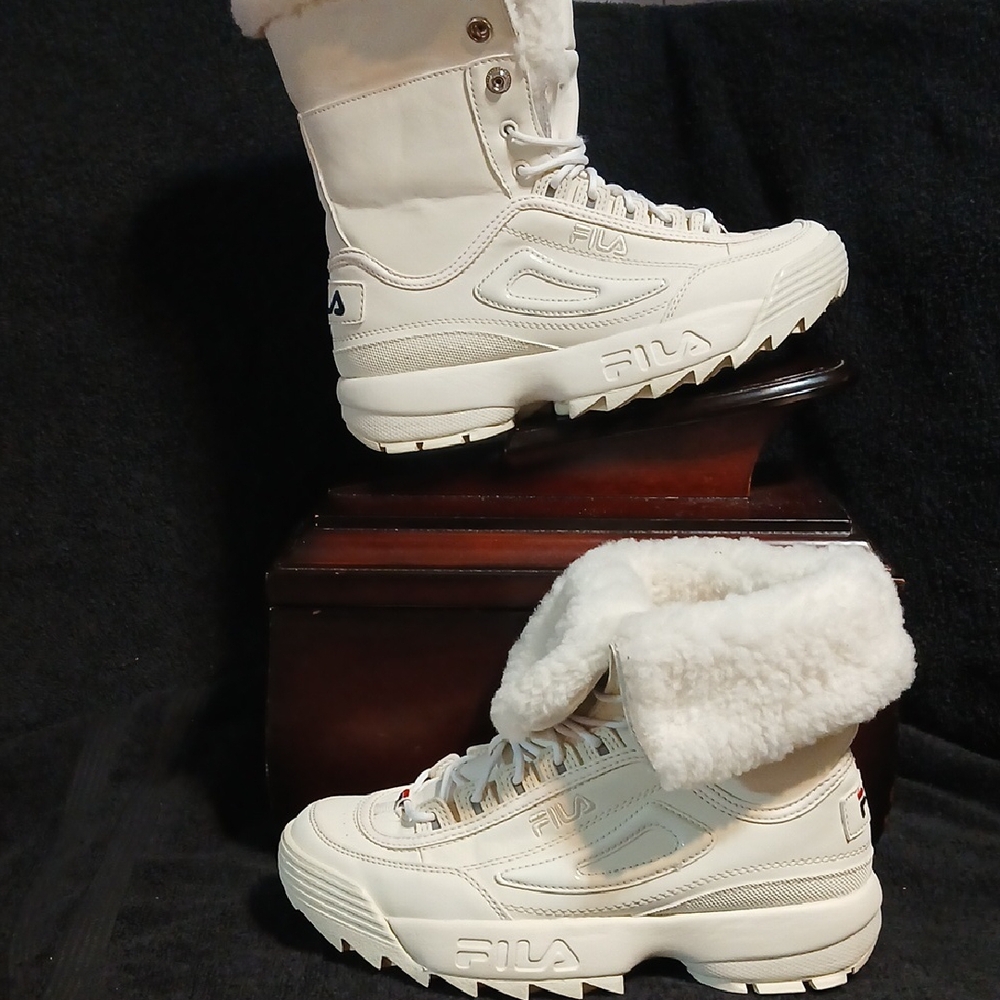 FILA Women's Winter Shearling-Lined Snow Boots in Cream